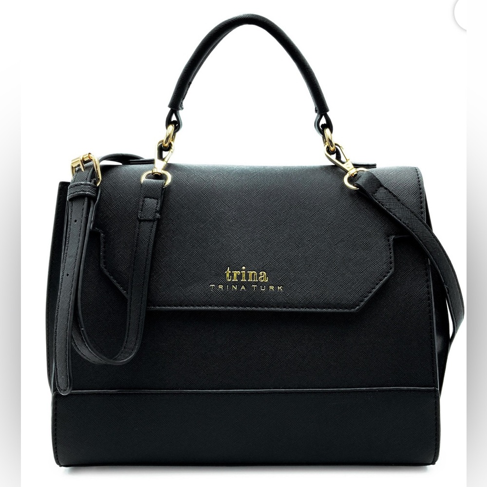 New Trina Turk Black Satchel with Gold Accents